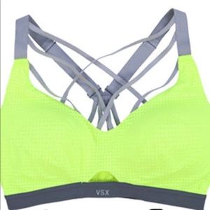 Victoria’s Secret Lightweight Sport Bra Lime Green & Grey Mesh Strappy